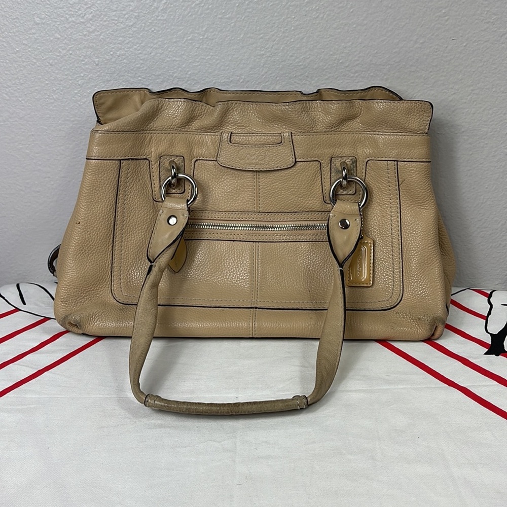 Coach Leather Beige Shoulder Purse Ruffle Trim